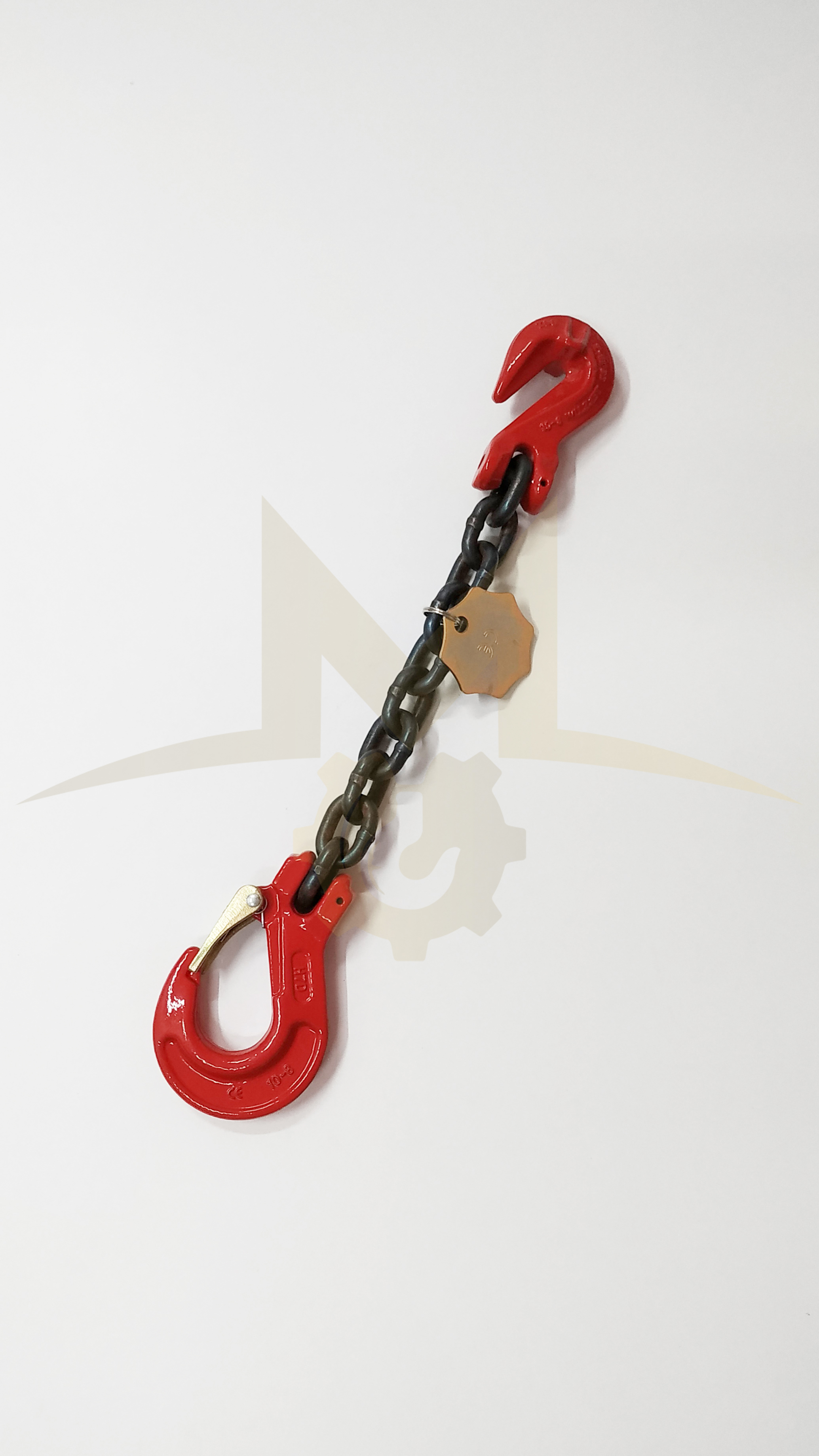 CHAINE D'ARRIMAGE POUR PORTE ENGINS Ø 10MM LG 1MT AVEC CR. LINGUET SIMPLE à  CHAPE ET CROCHET RACCOURCISSEUR à CHAPE LC 6300daN Norme EN12195-3 Réf.  AC10CLSRC.01